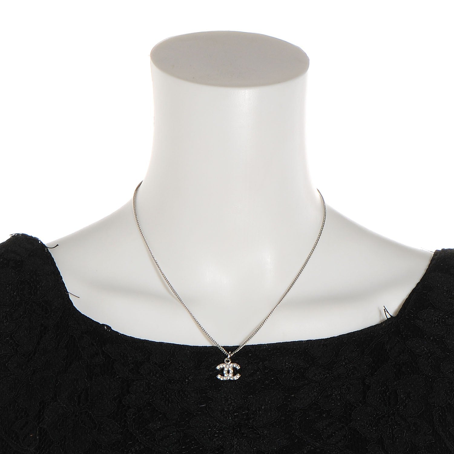 Chanel Crystal Timeless CC Necklace Silver 2 of 3