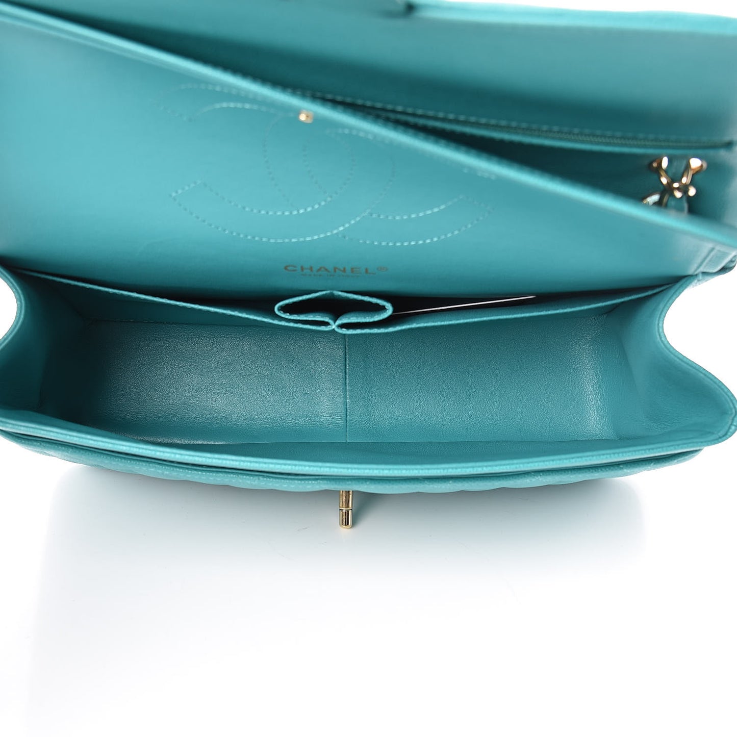 Caviar Quilted Jumbo Double Flap Turquoise