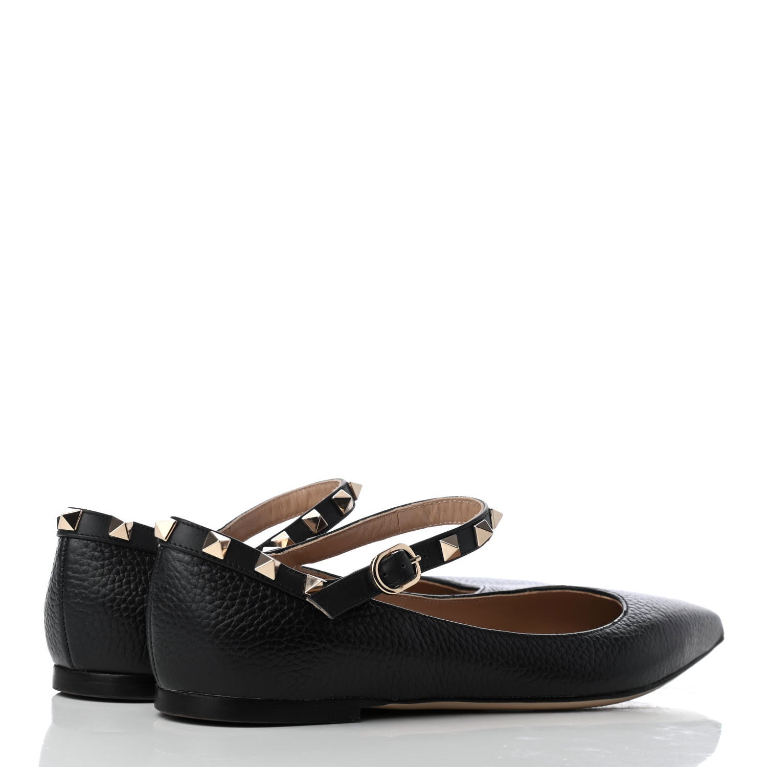 Valentino Garavani Pebbled Calfskin Rockstud Ankle Strap Ballerina Flats 36 Black 4 of 8