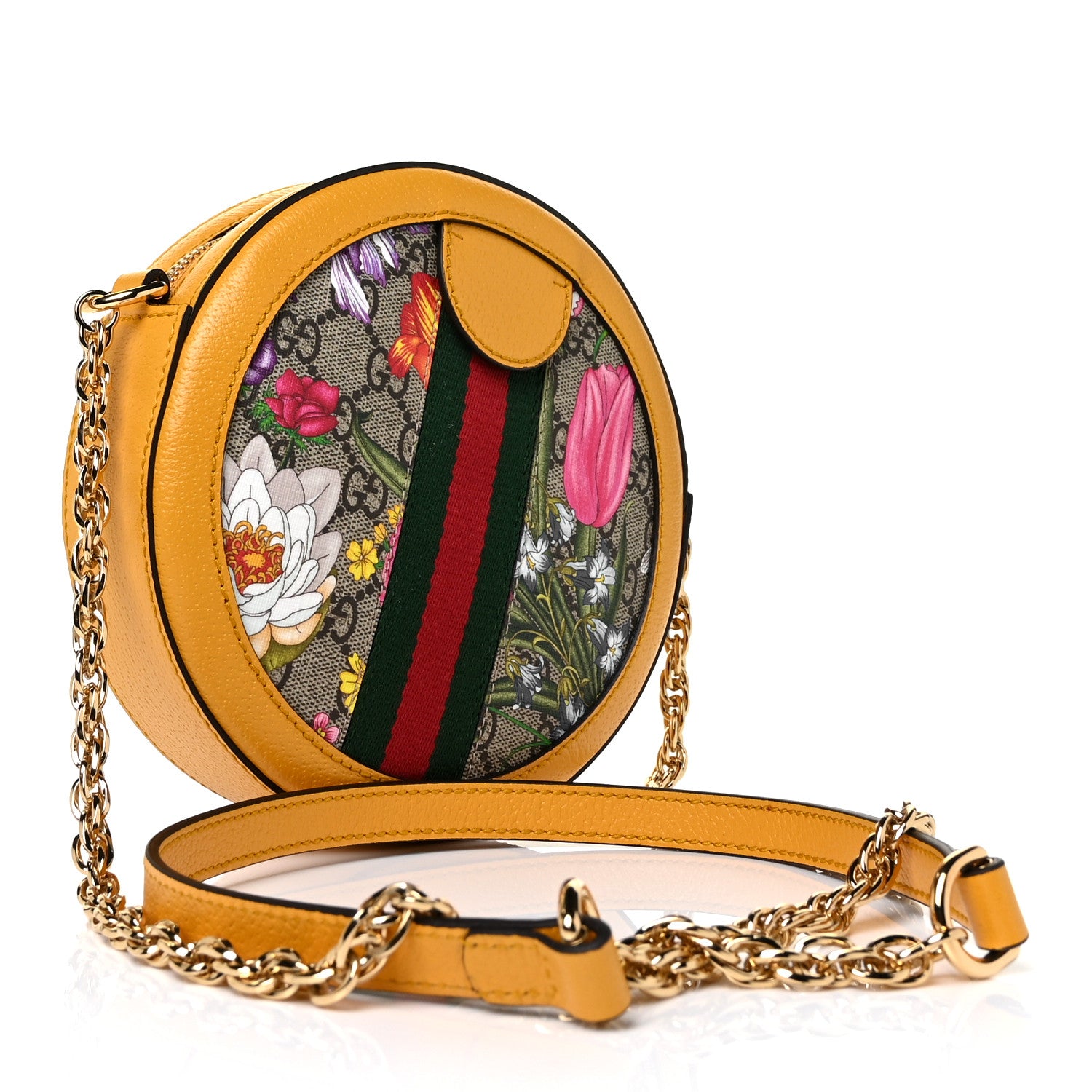 Gucci GG Supreme Monogram Flora Web Mini Ophidia Round Shoulder Bag Beige Multicolor Crop 3 of 10