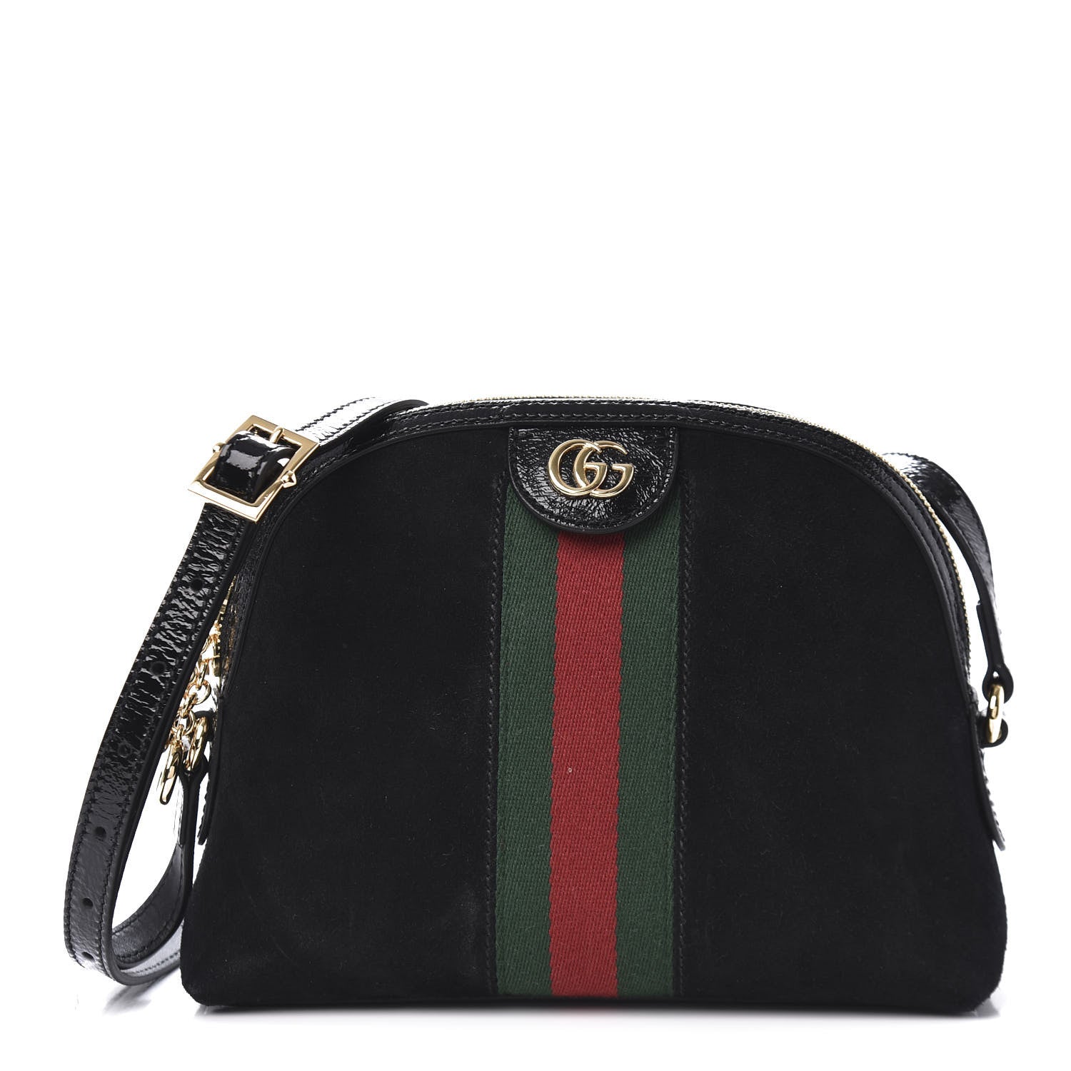 Gucci Suede Patent Web GG Small Ophidia Dome Shoulder Bag Black 1 of 10