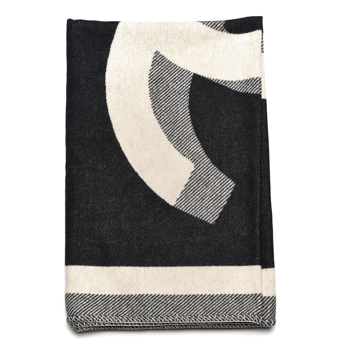 Chanel Merino Wool Cashmere CC Throw Blanket Black Beige 1 of 4