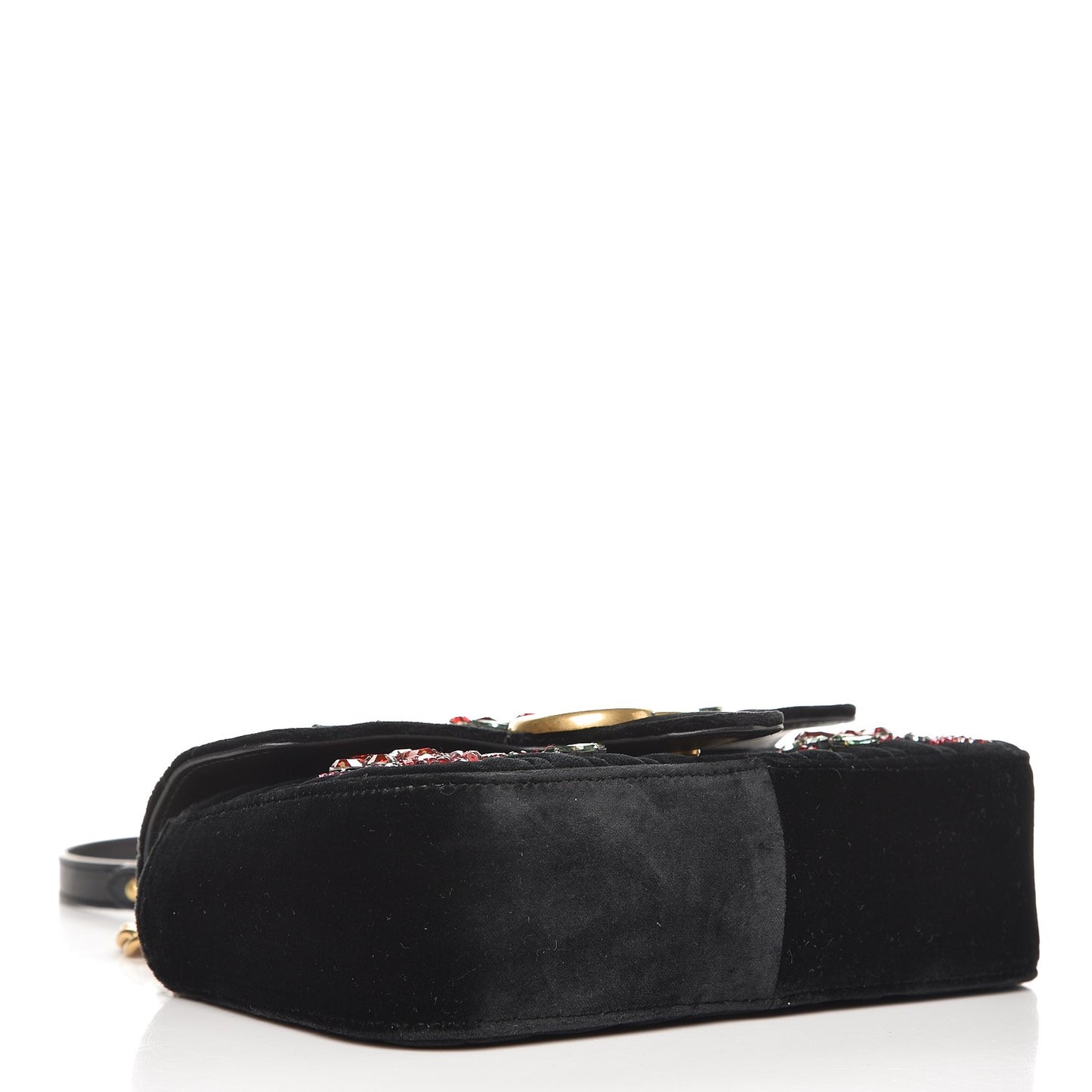 Velvet Matelasse Embroidered Mini GG Marmont Shoulder Bag Black