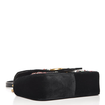 Gucci Velvet Matelasse Embroidered Mini GG Marmont Shoulder Bag Black 4 of 7