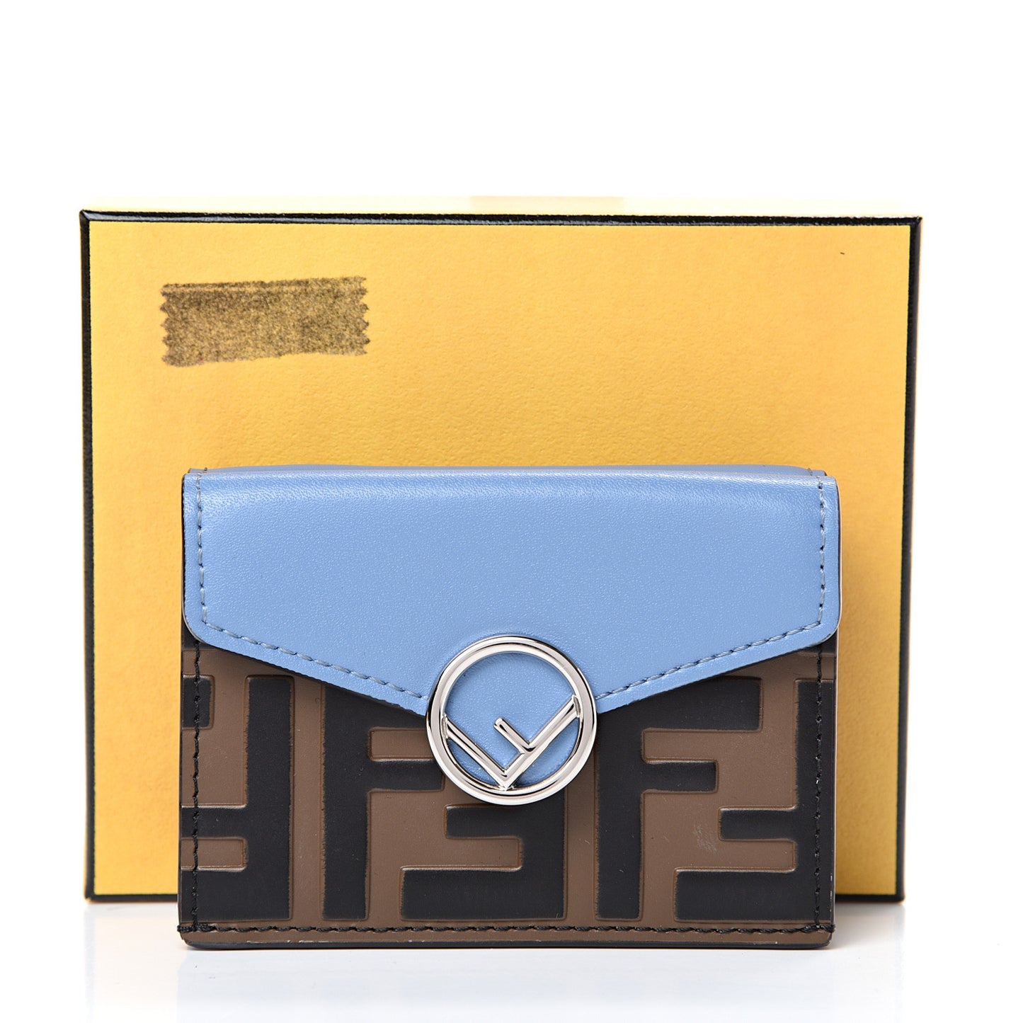 Vitello Liberty F is Fendi Bi-Color FF 1974 Embossed Micro Tri-Fold Envelope Wallet Maya Black Nebula