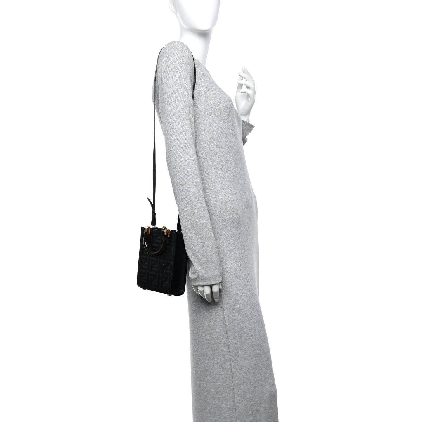 Vitello Plexiglass FF Embossed Mini Fendi Sunshine Shopper Tote Black