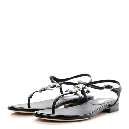 Chanel Calfskin Pearl CC Star Thong Sandals 36 Black 3 of 8