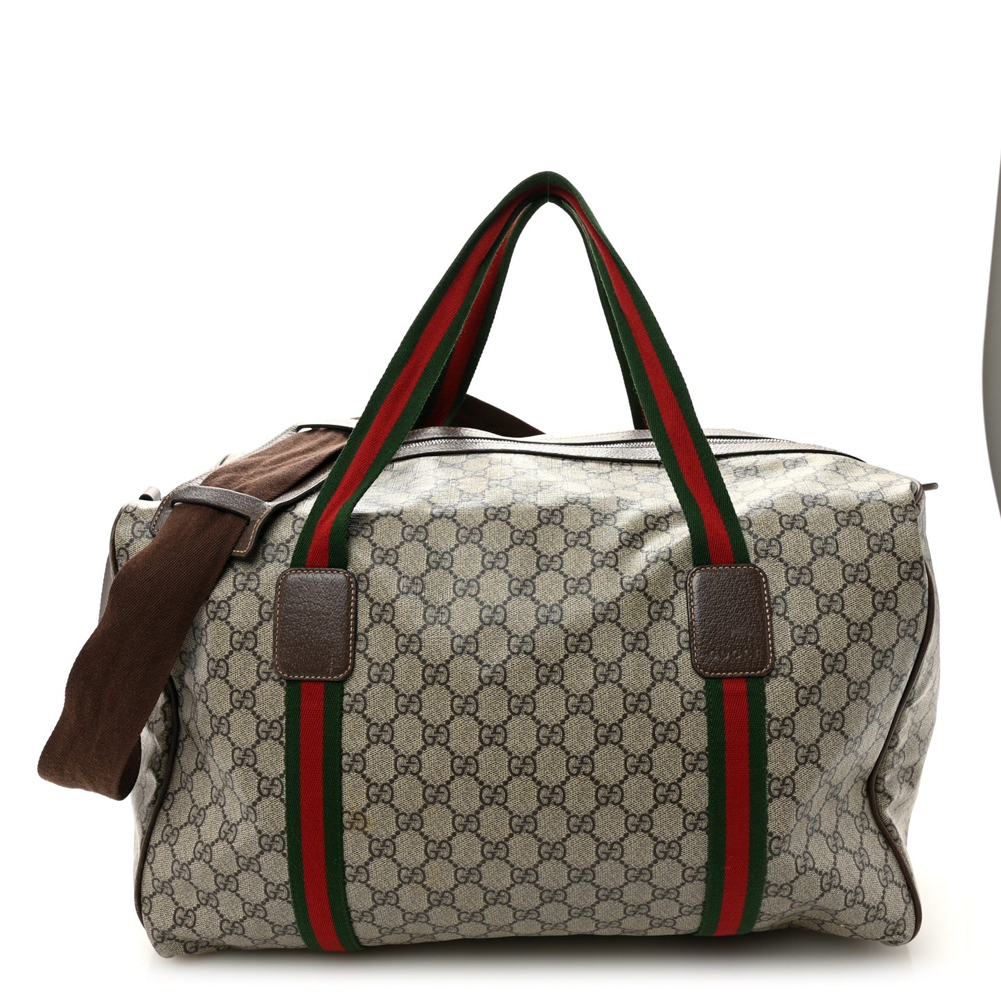 GG Supreme Monogram Web Medium Duffle Bag Brown