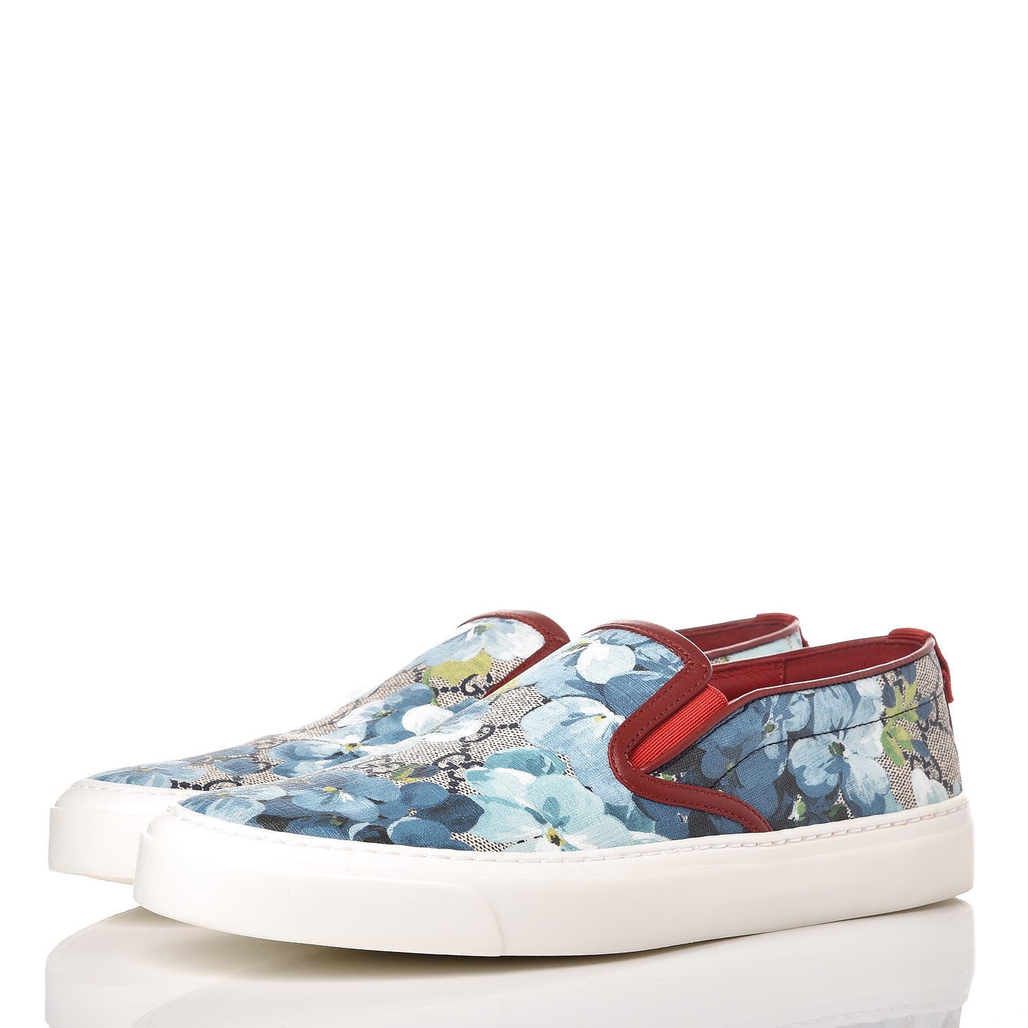Gucci GG Supreme Monogram Blooms Womens Slip On Sneakers 39 Beige Blue Navy Red 3 of 9