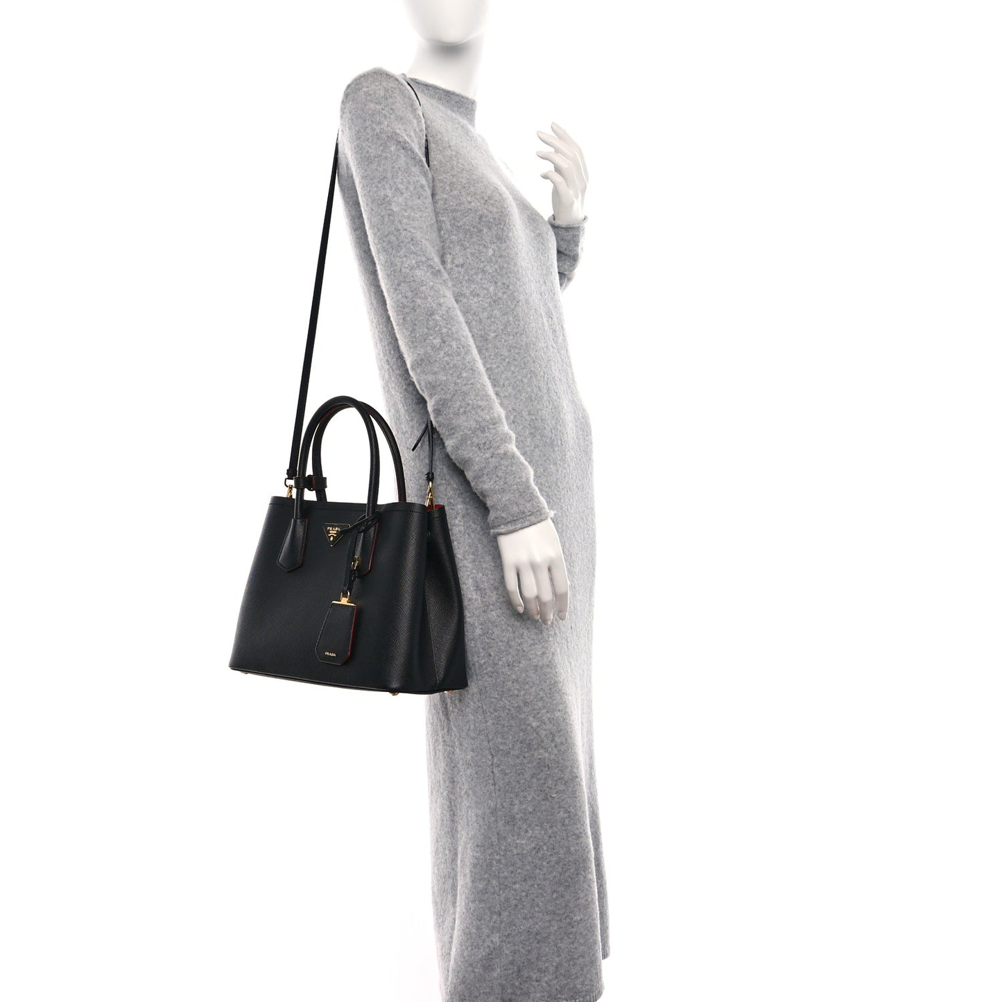 Saffiano Cuir Small Double Bag Black Fuoco