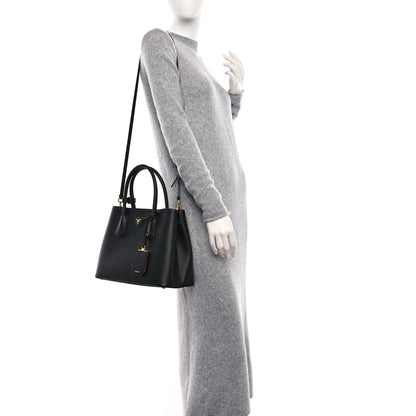 Prada Saffiano Cuir Small Double Bag Black Fuoco 2 of 12