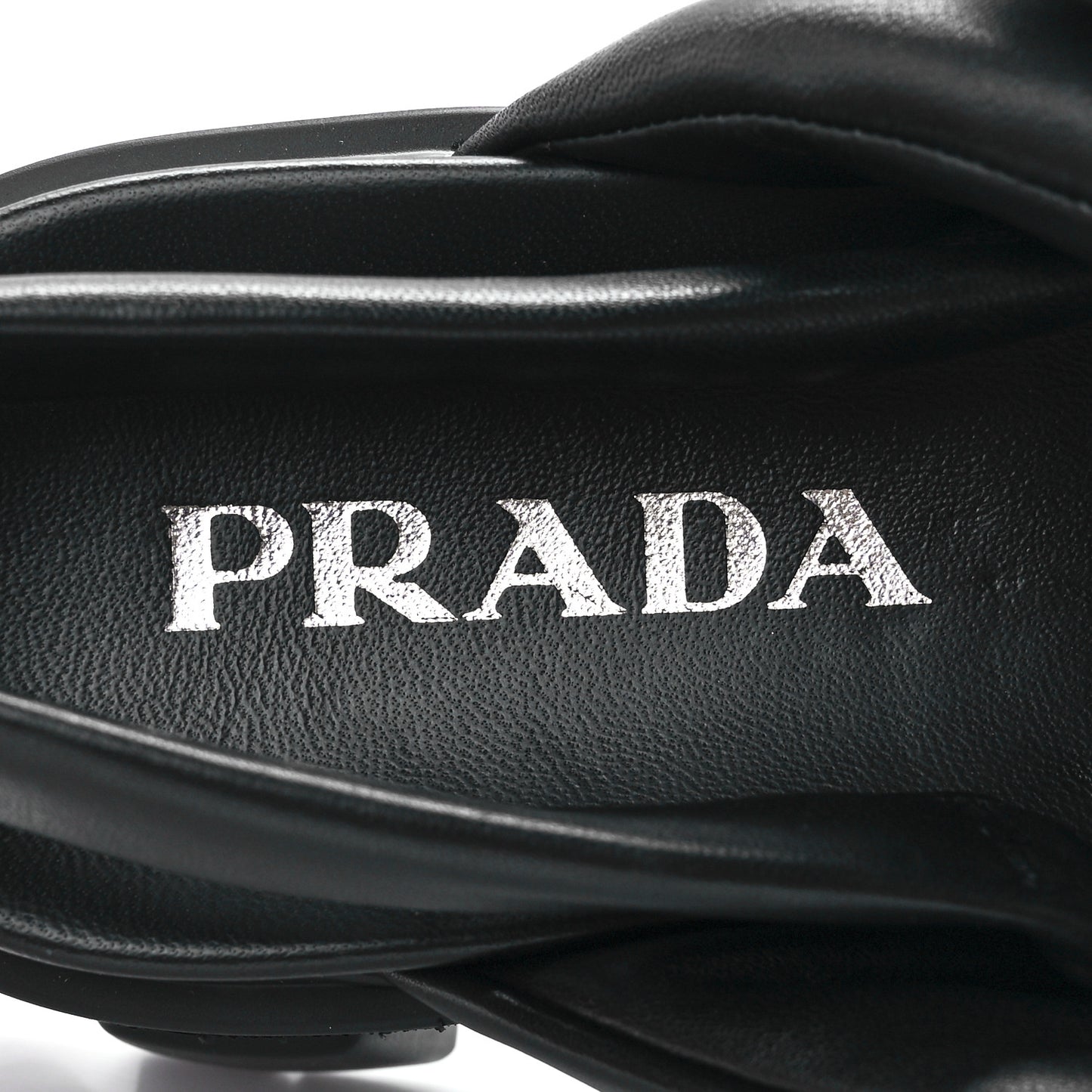 Nappa Soft Metal Triangle Logo Padded Monolith 55mm Slingback Sandals 41 Black