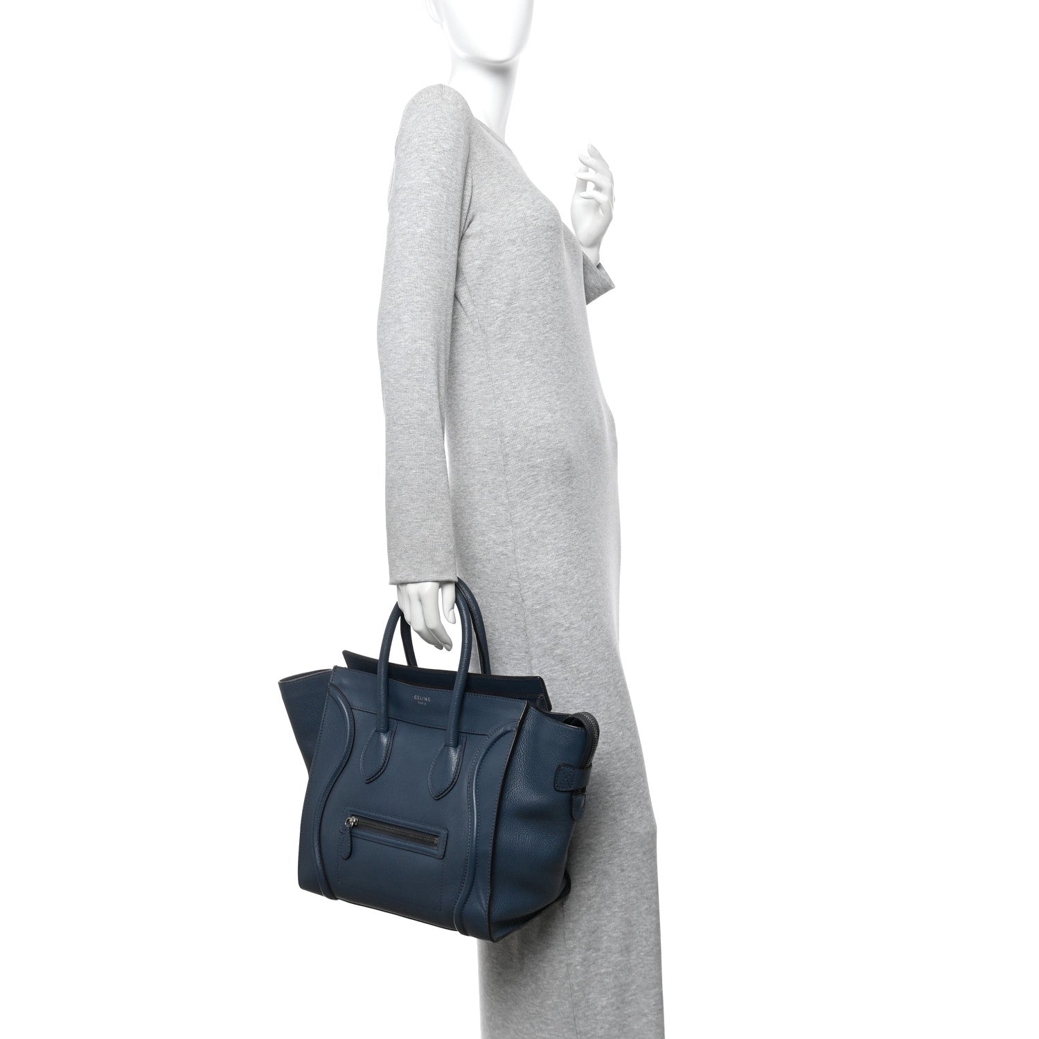 Celine Drummed Calfskin Mini Luggage Slate 2 of 9