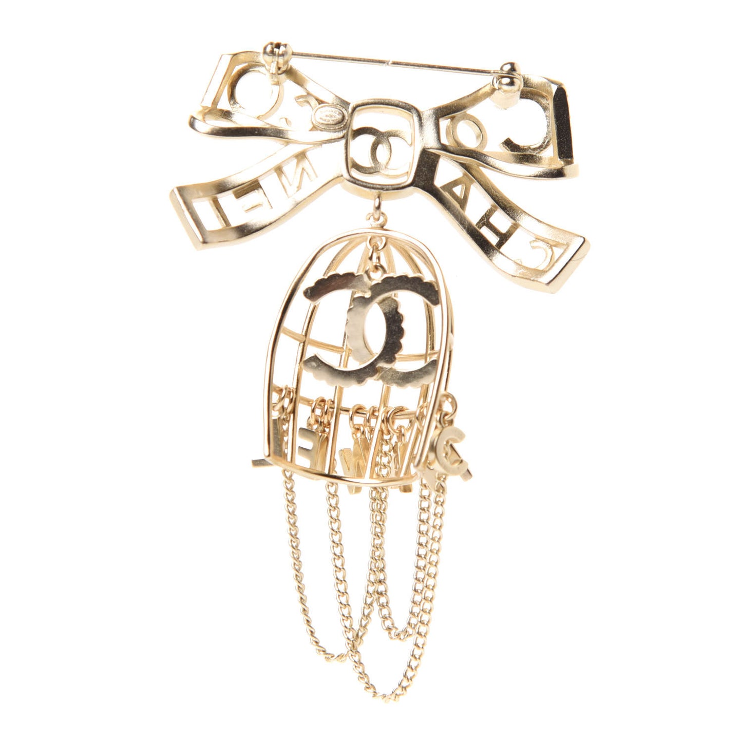 Metal Crystal Bow-tiful CC Birdcage Pin Brooch Gold
