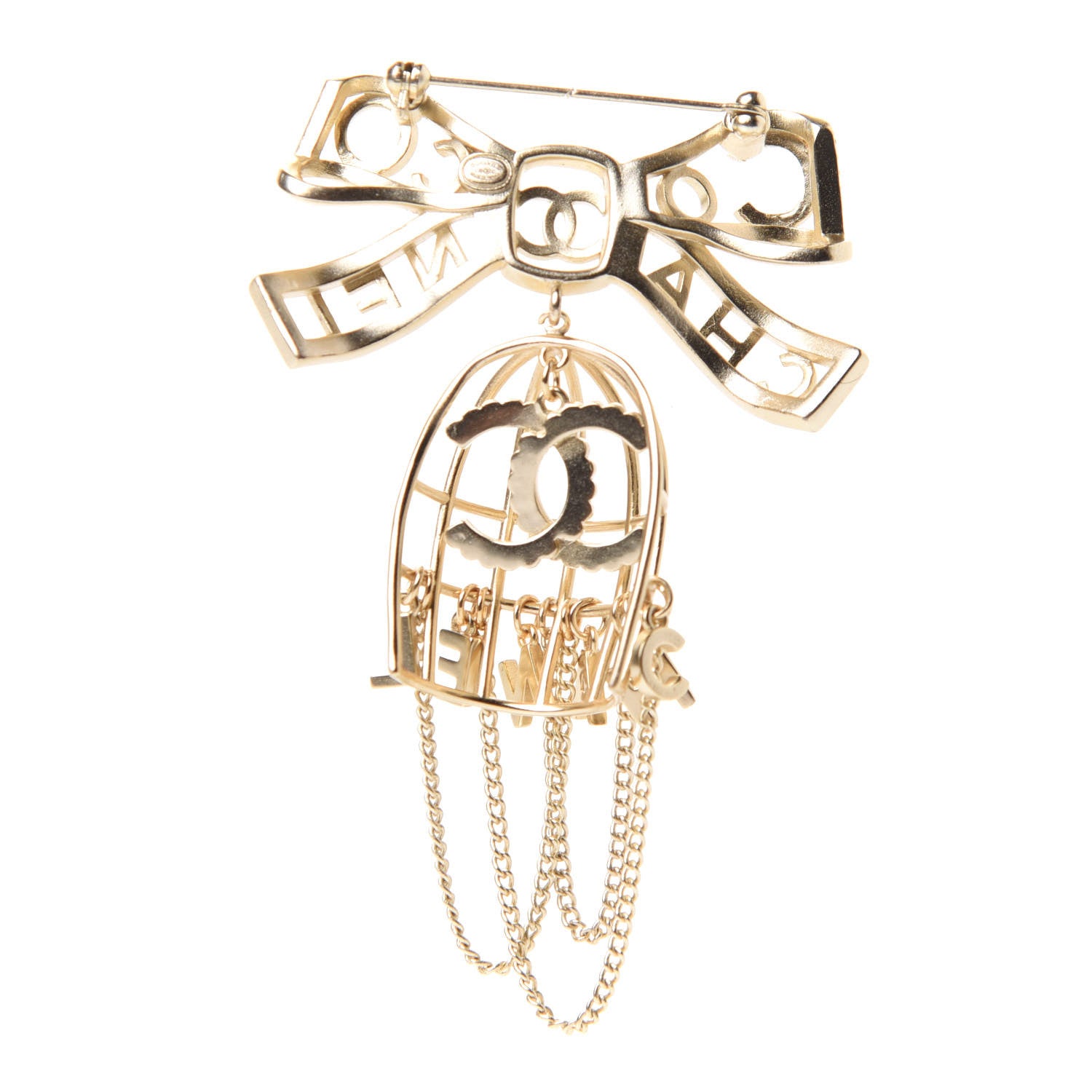 Chanel Metal Crystal Bow-tiful CC Birdcage Pin Brooch Gold 3 of 5