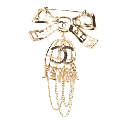 Chanel Metal Crystal Bow-tiful CC Birdcage Pin Brooch Gold 3 of 5