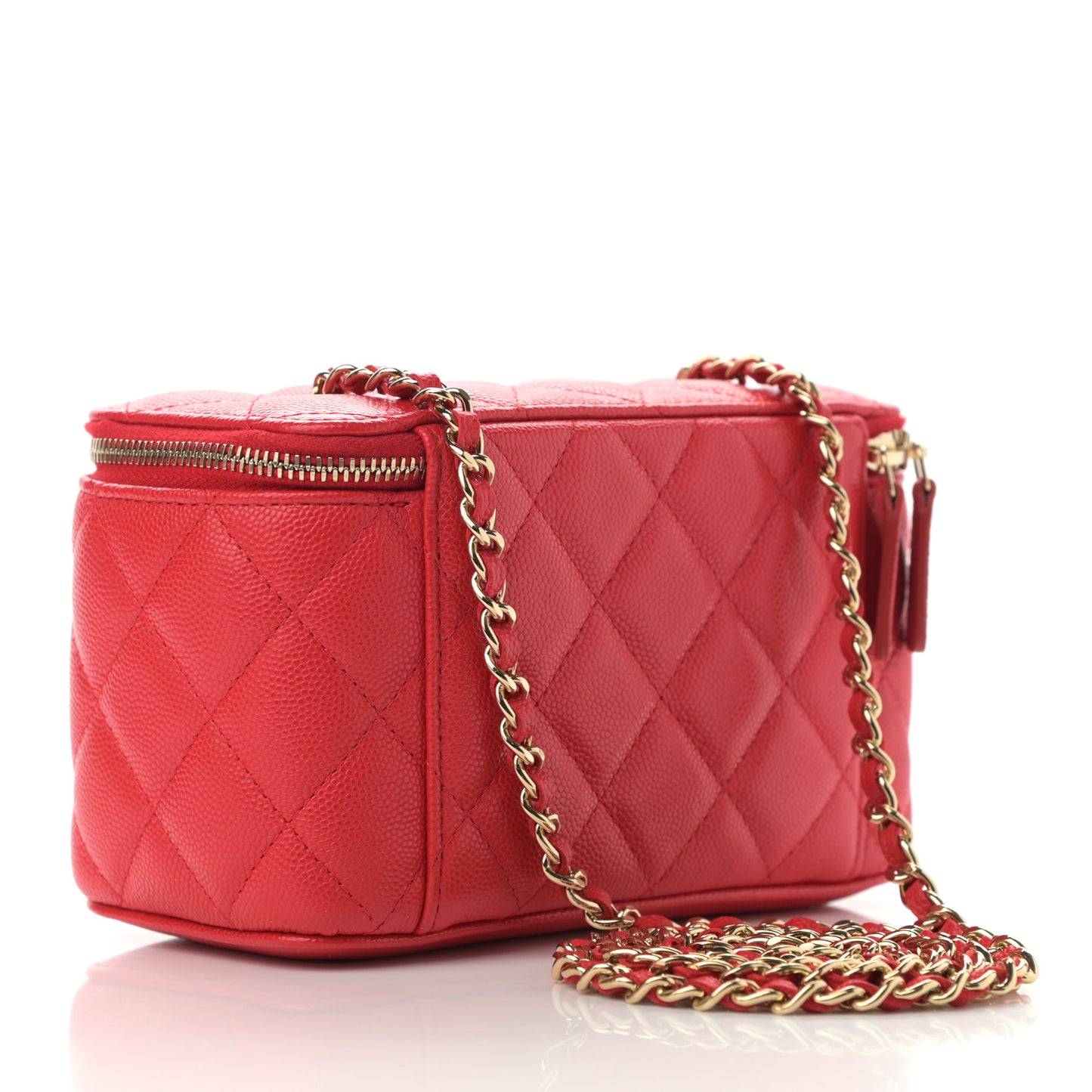 Caviar Quilted Small Vanity Case With Chain Red