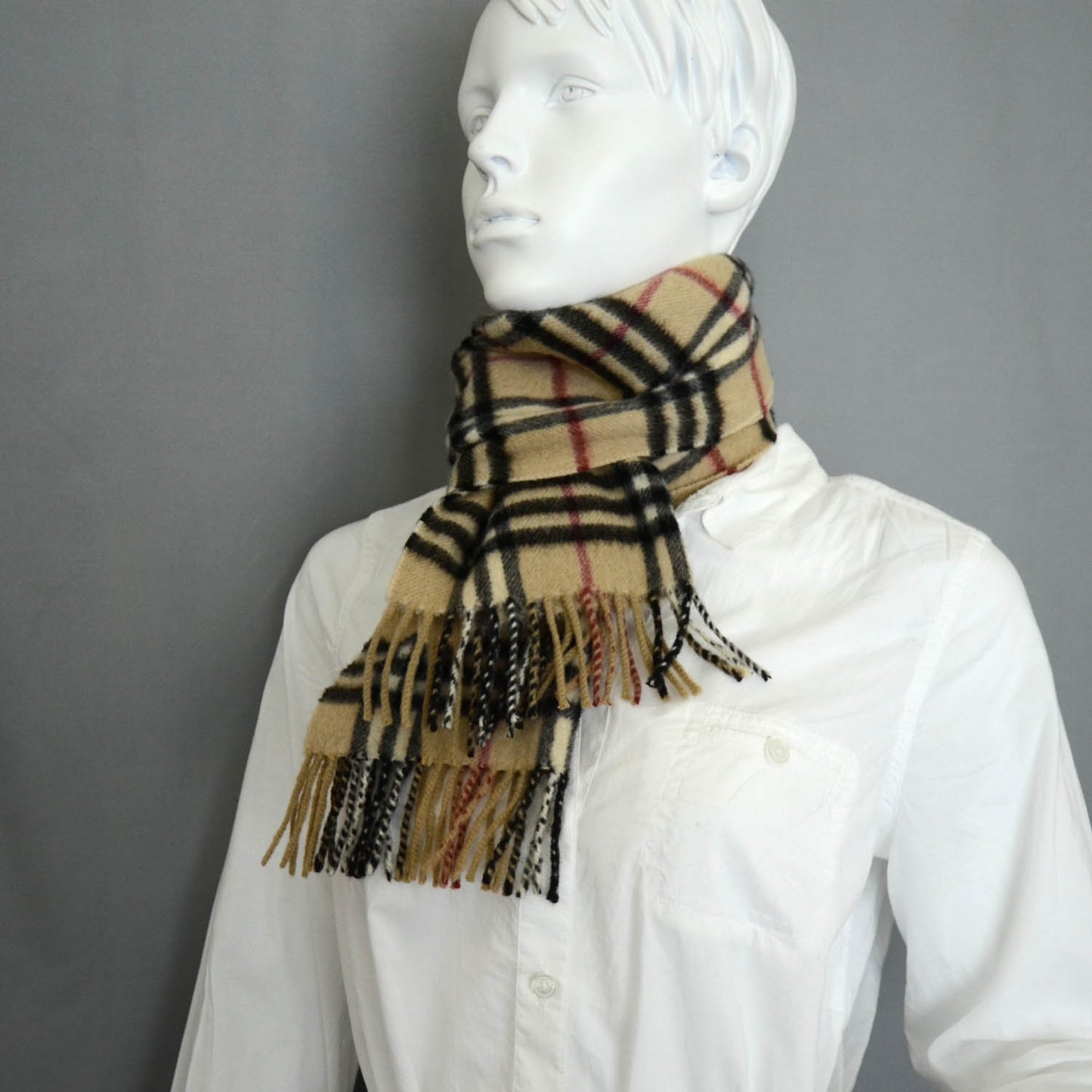 Cashmere Check Fringe Scarf Camel