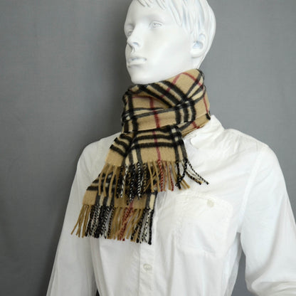Burberry Cashmere Check Fringe Scarf Camel 2 of 4