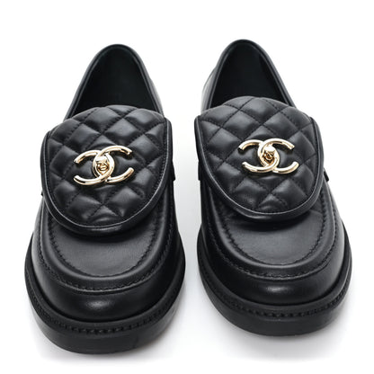 Chanel Lambskin Quilted CC Turnlock Loafers 39 Black 3 of 11