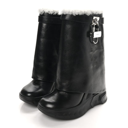Givenchy Crinkled Calfskin Shearling Shark Lock Biker Ankle Boots 39 Black Natural 4 of 8