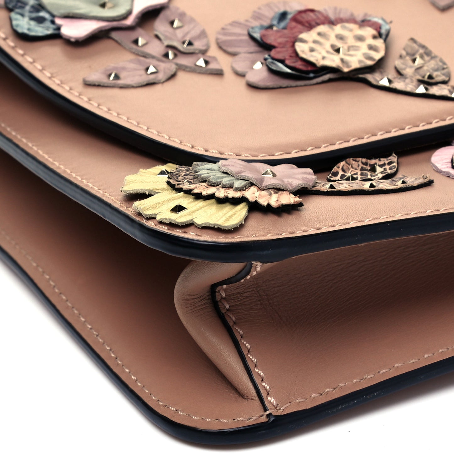 Vitello Flower Embellished Demilune Shoulder Bag Skin Sorbet