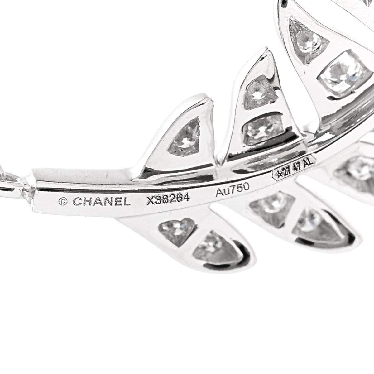 Chanel 18K White Gold Diamond Cultured Pearl Plume De Chanel Necklace 6 of 8