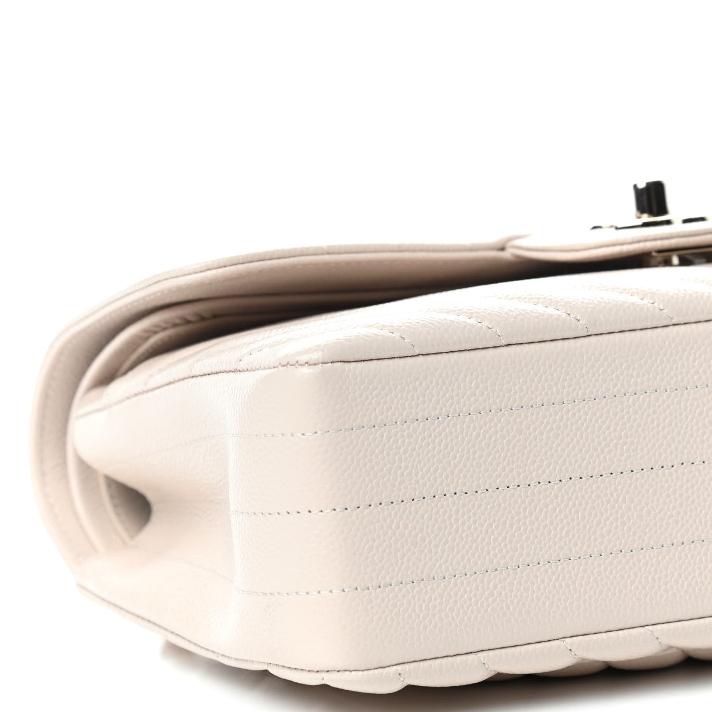 Caviar Chevron Quilted Small Double Flap Beige