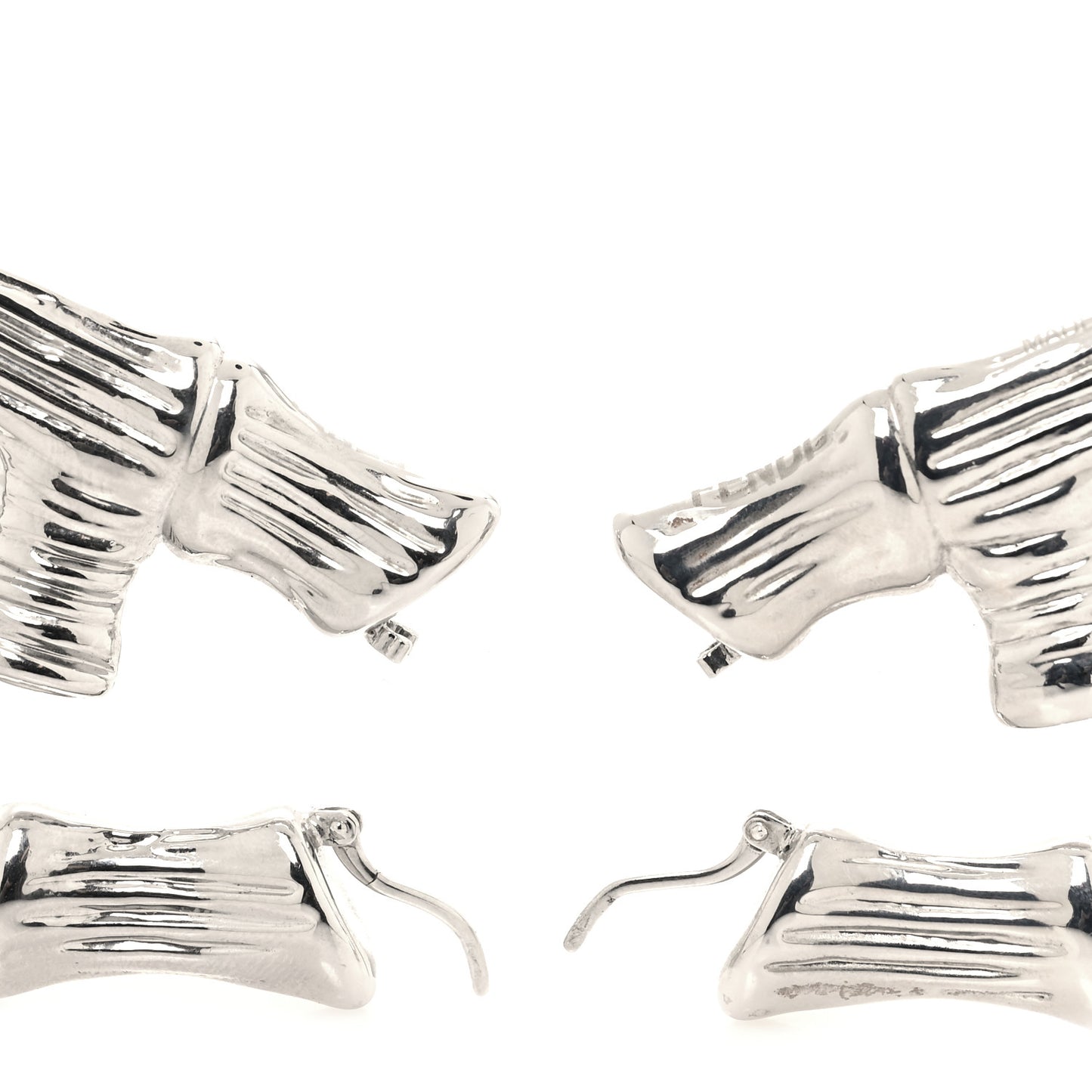 Metal FF Bamboo Hoop Earrings Silver