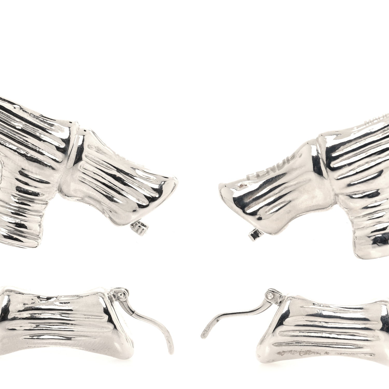 Fendi Metal FF Bamboo Hoop Earrings Silver 3 of 5