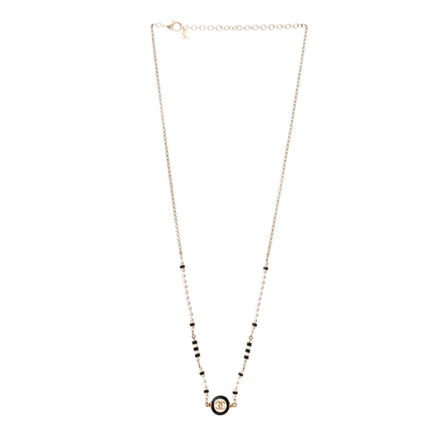 Chanel Metal Enamel Pearl CC Necklace Gold Black White 3 of 6