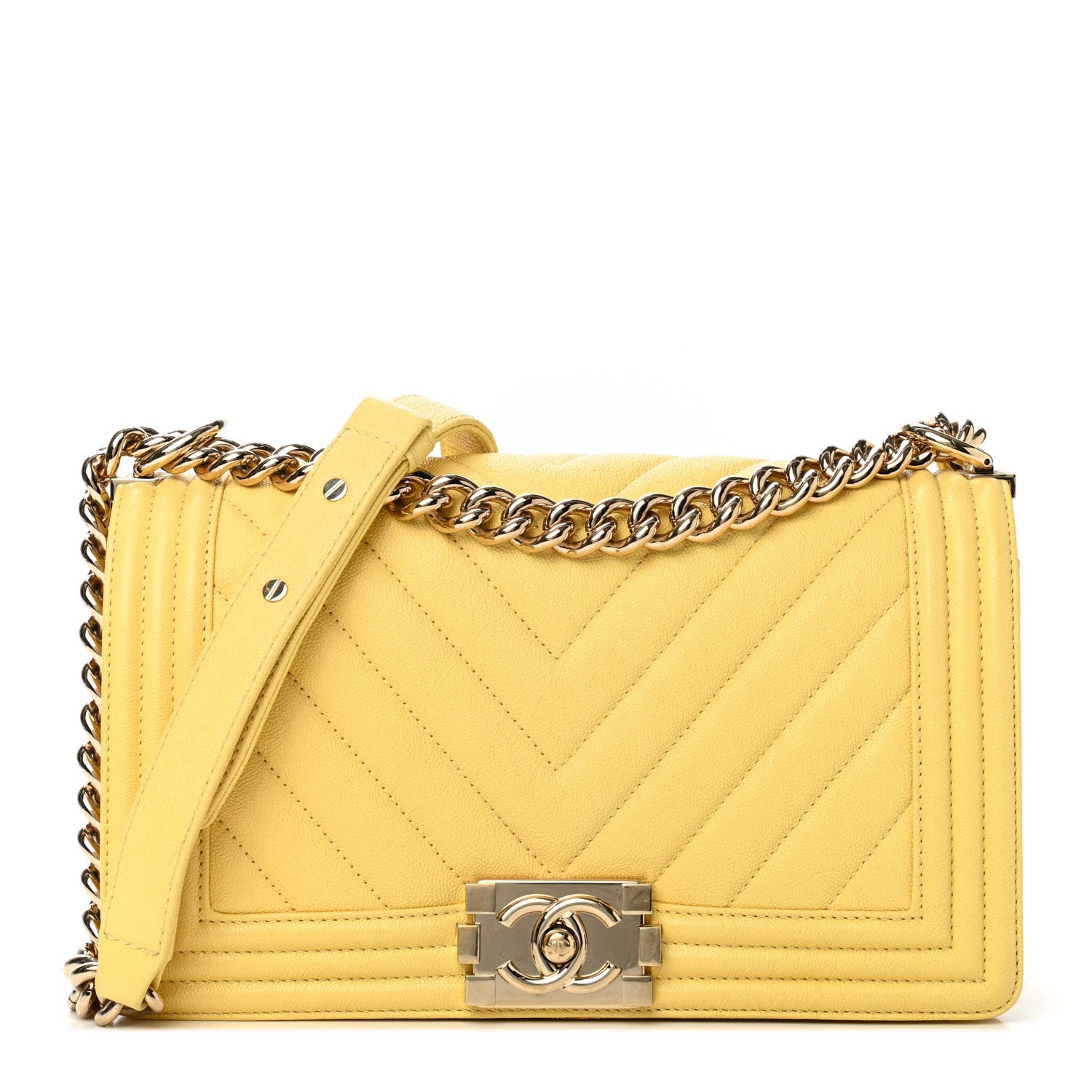 Chanel Caviar Chevron Quilted Medium Boy Flap Yellow 1 of 4