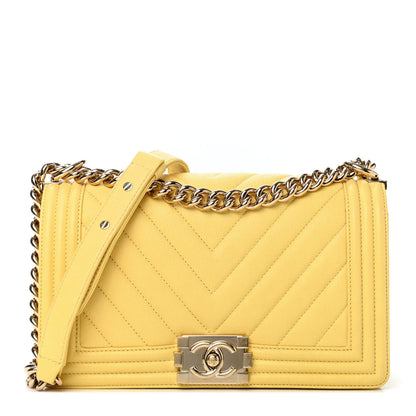 Chanel Caviar Chevron Quilted Medium Boy Flap Yellow 1 of 4