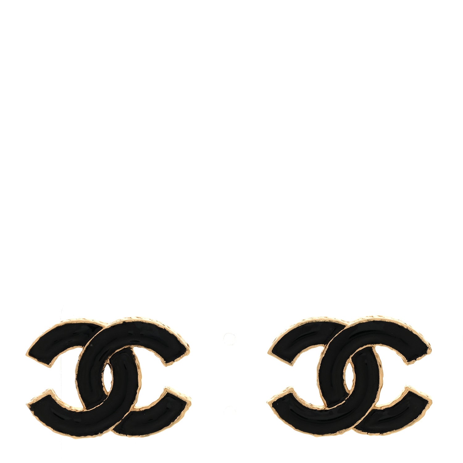Chanel Metal Enamel CC Earrings Black Gold 1 of 5