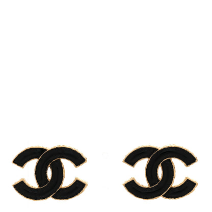 Chanel Metal Enamel CC Earrings Black Gold 1 of 5