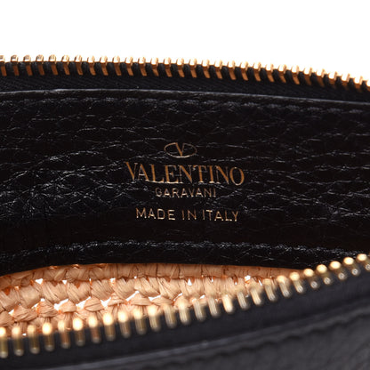 Valentino Garavani Raffia Calfskin Small Rockstud Zip Pouch Naturale Black 6 of 10