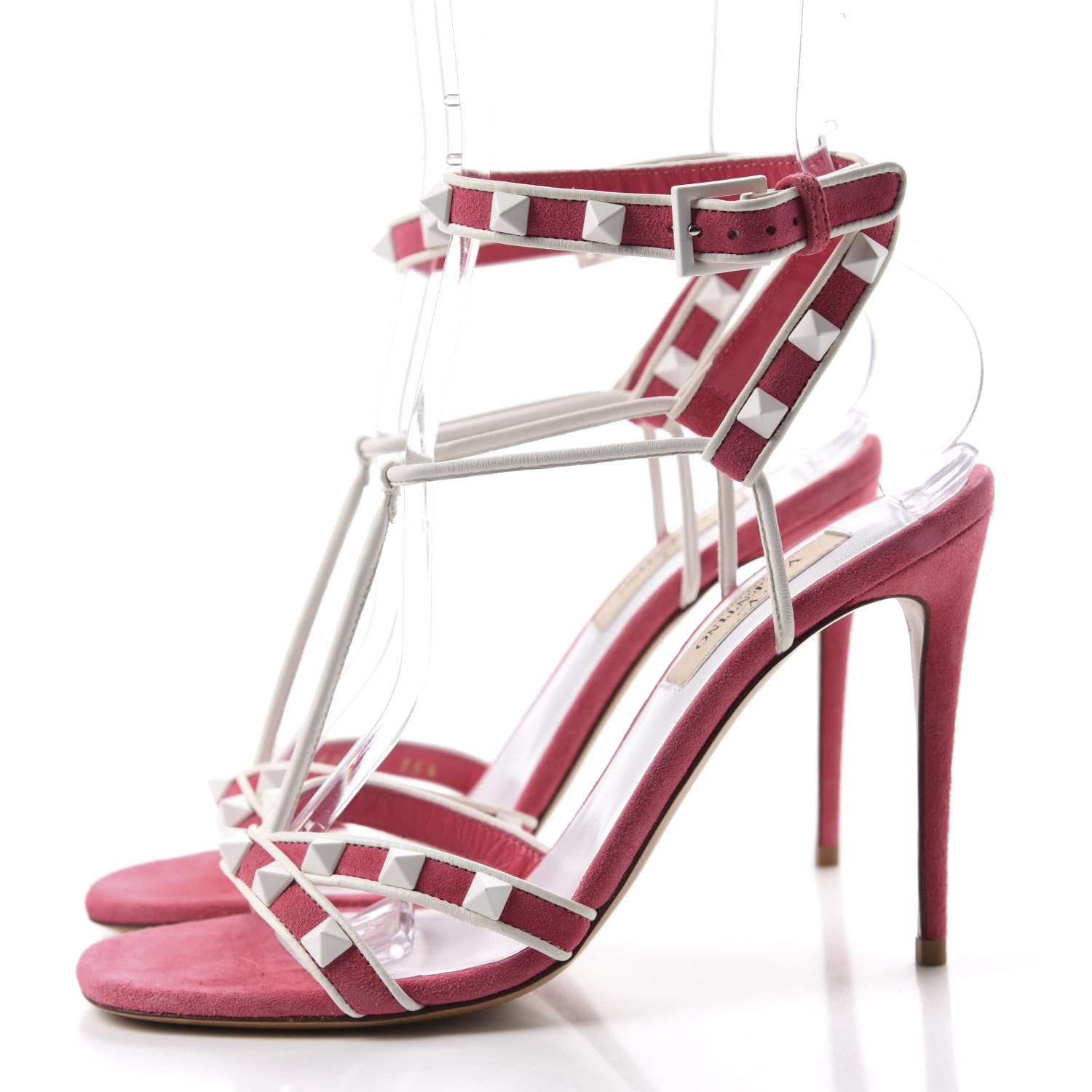 Valentino Garavani Suede Free Rockstud Ankle T-Strap 105mm Sandals 35.5 Shadow Pink White 3 of 9