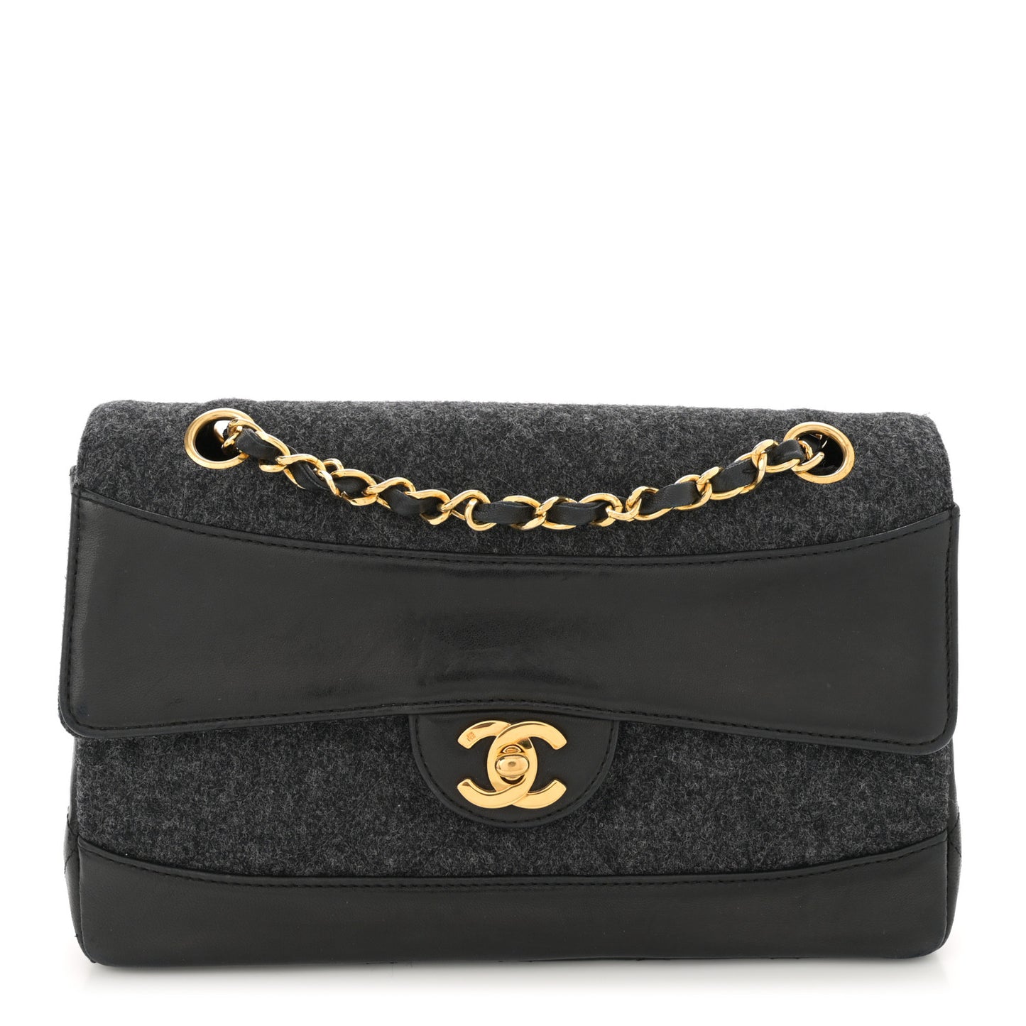Lambskin Felt Quilted Small Single Flap With Pouch Grey Black