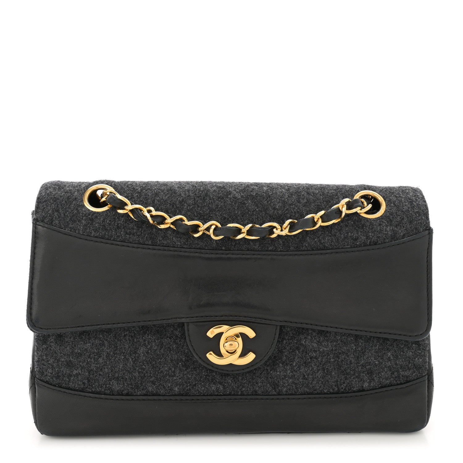 Chanel Lambskin Felt Quilted Small Single Flap With Pouch Grey Black 1 of 13