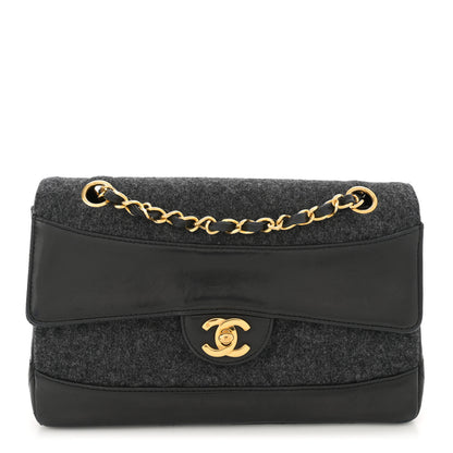 Chanel Lambskin Felt Quilted Small Single Flap With Pouch Grey Black 1 of 13
