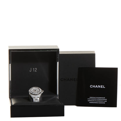 Chanel Stainless Steel Ceramic Diamond 33mm J12 Quartz Watch White 6 of 6