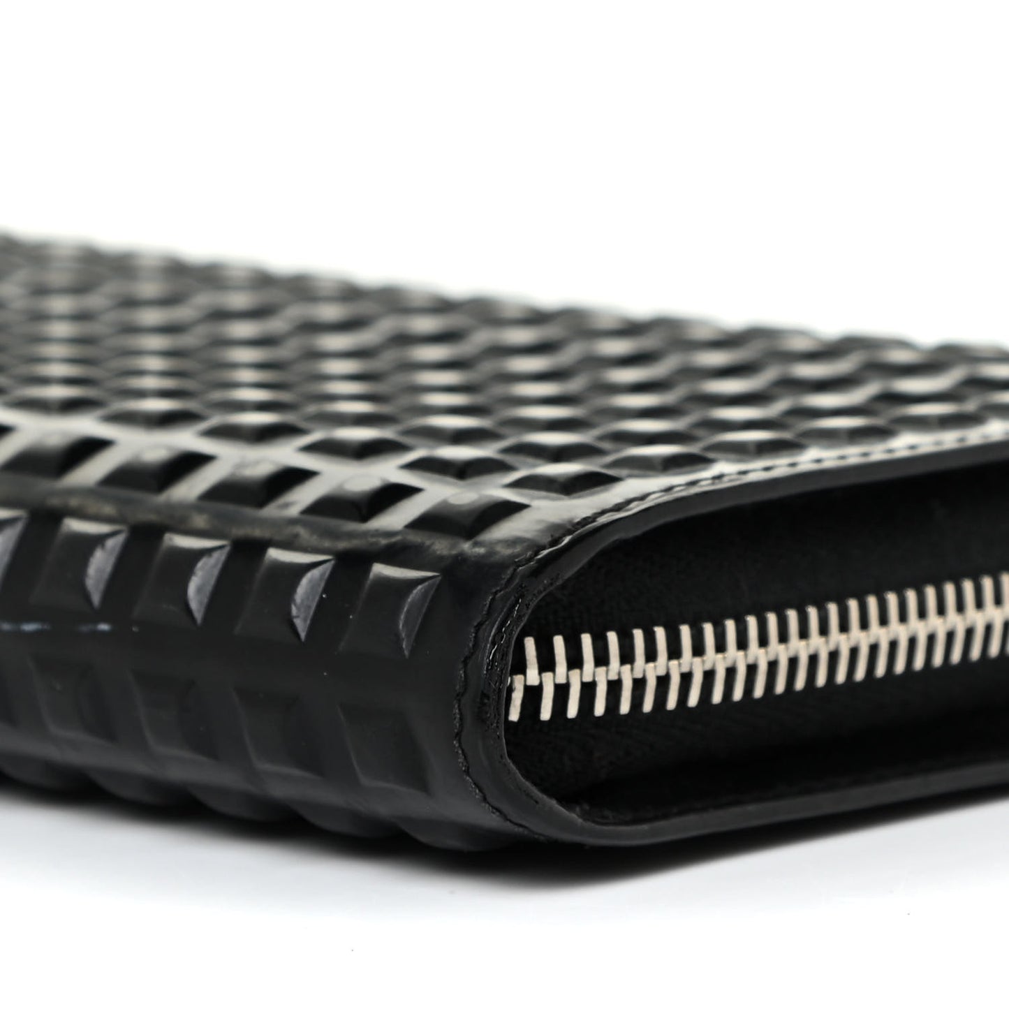 Calfskin Grid Embossed Zip Around Wallet Black