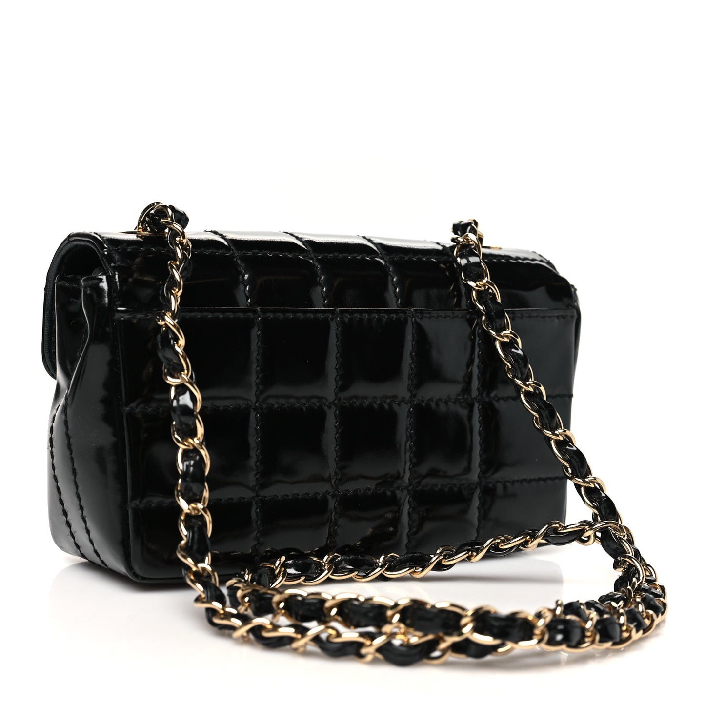 Patent Quilted Mini Chocolate Bar Flap Black