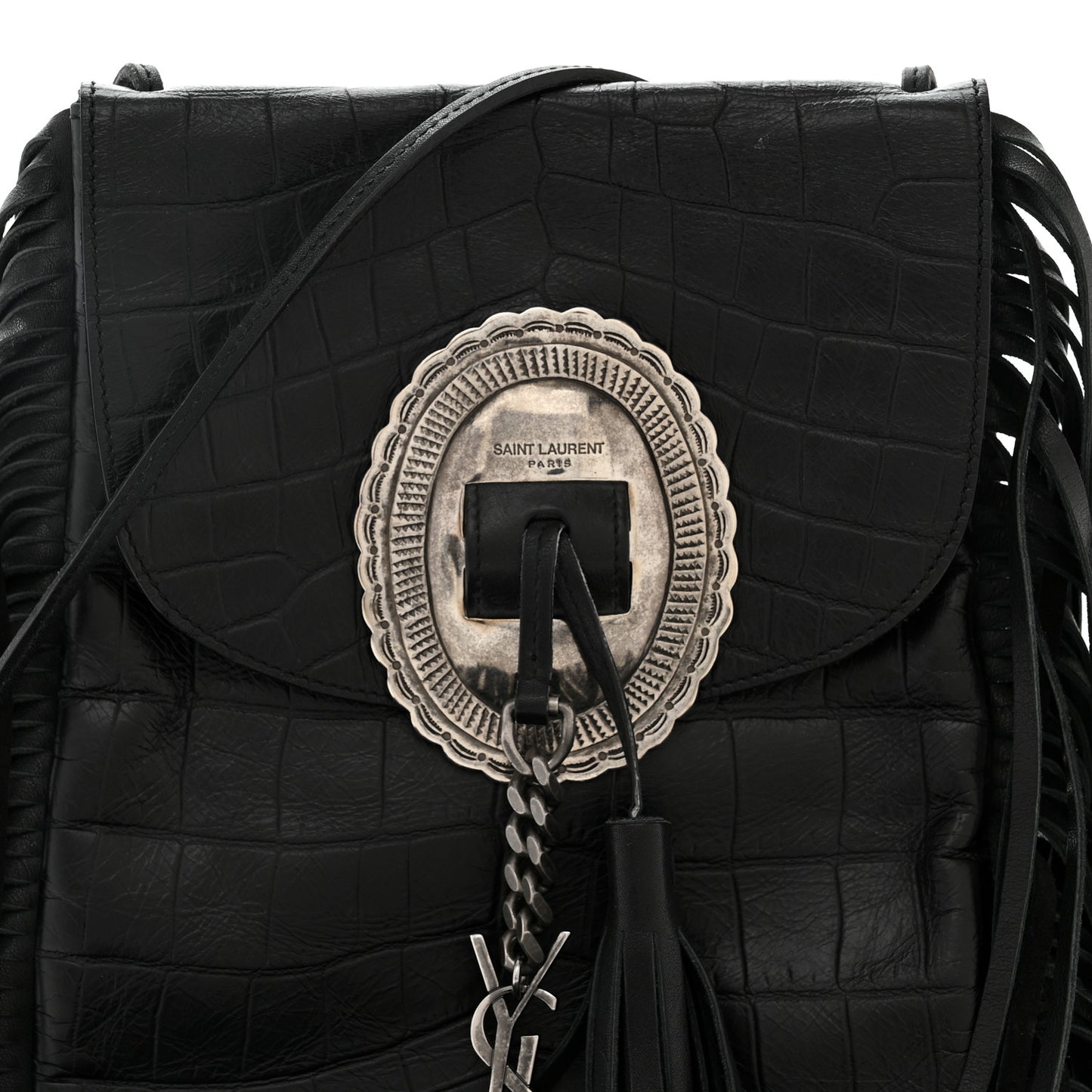 Calfskin Crocodile Embossed Anita Tassed Crossbody Bag Black