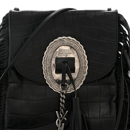 Saint Laurent Calfskin Crocodile Embossed Anita Tassed Crossbody Bag Black 7 of 9