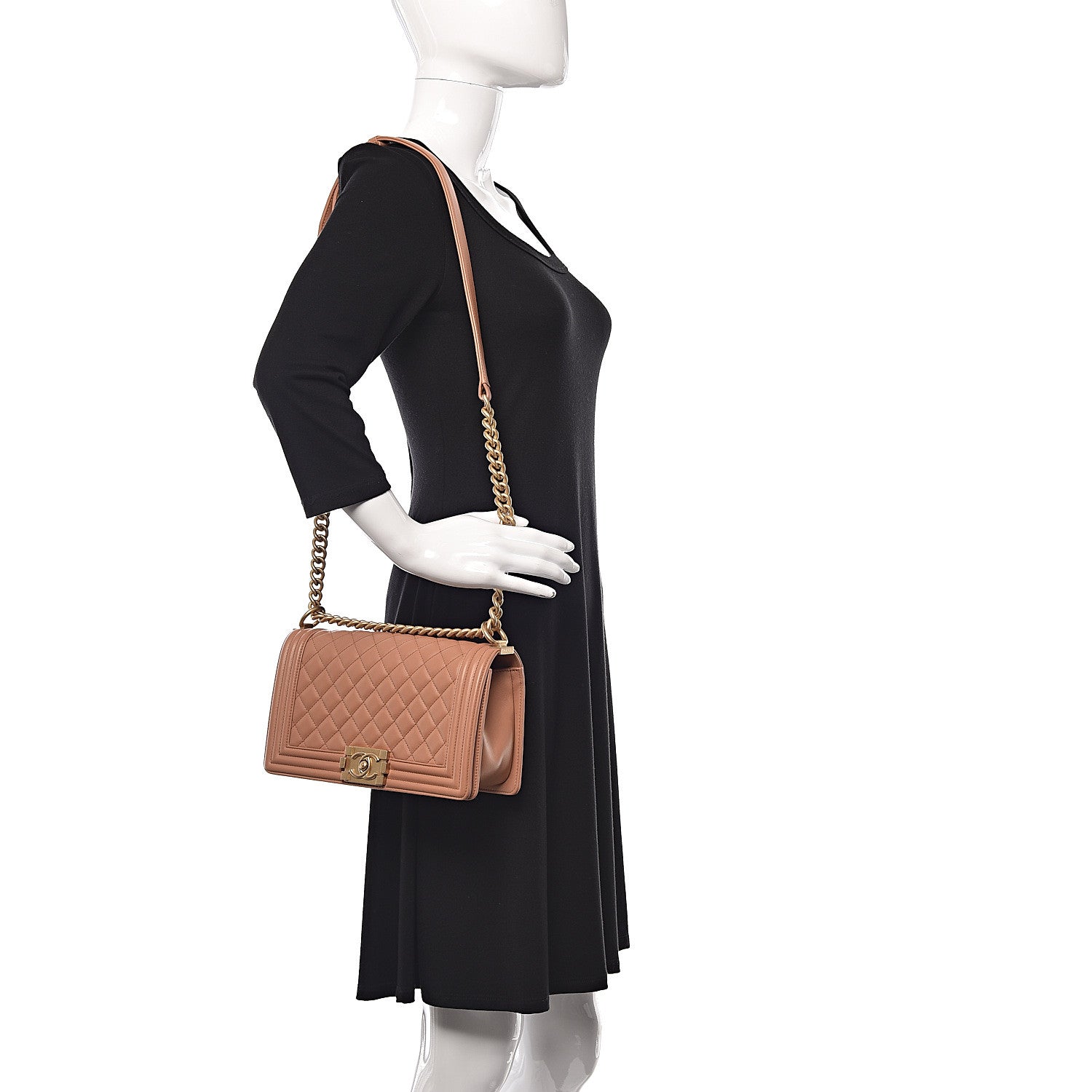 Chanel Lambskin Quilted Medium Boy Flap Dark Beige 2 of 11