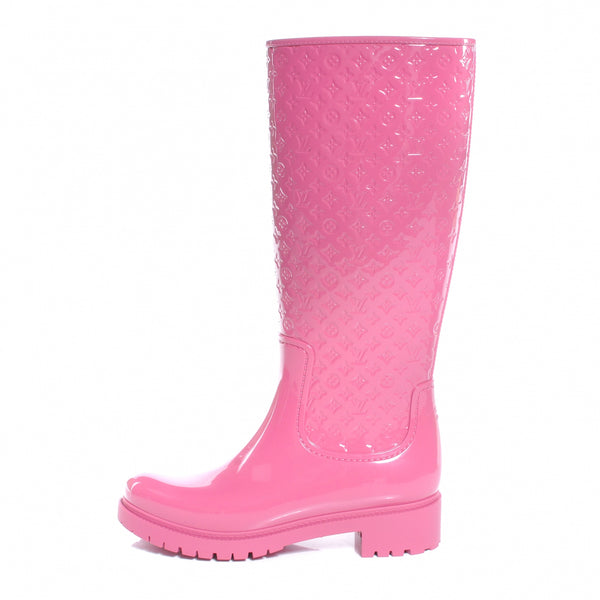 Louis Vuitton ピンク レインブーツ Louis Vuitton Rubber Embossed Monogram Splash Rain Boots 38 Pink