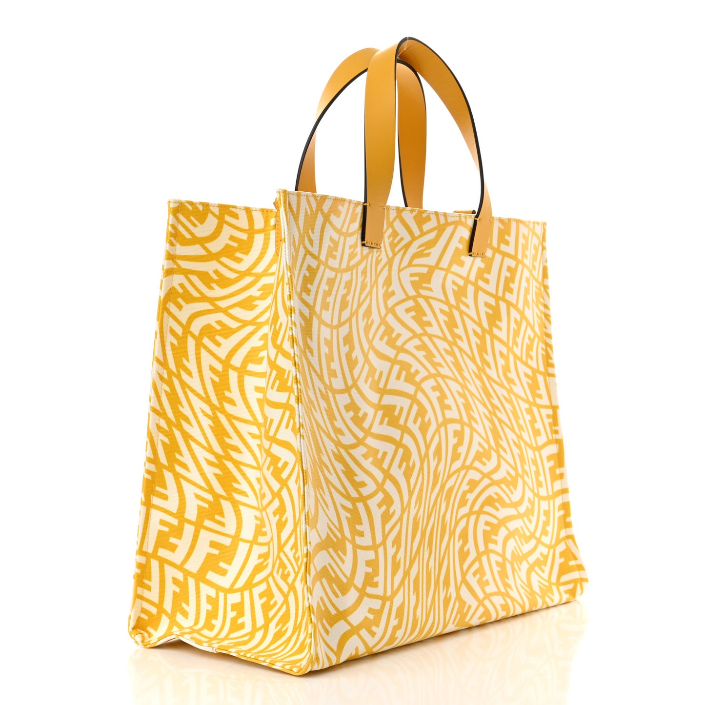 X SARAH COLEMAN Glazed Canvas Vitello King FF Vertigo Shopping Tote Bag Mimosa White
