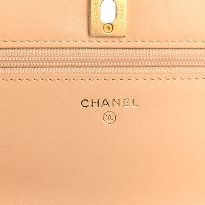 Chanel Lambskin Quilted CC Pearl Crush Wallet on Chain WOC Light Beige 6 of 12