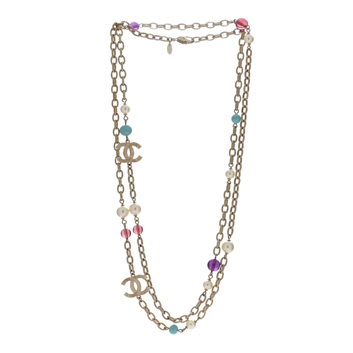 Beaded Pearl Glass CC Necklace Gold Multicolor
